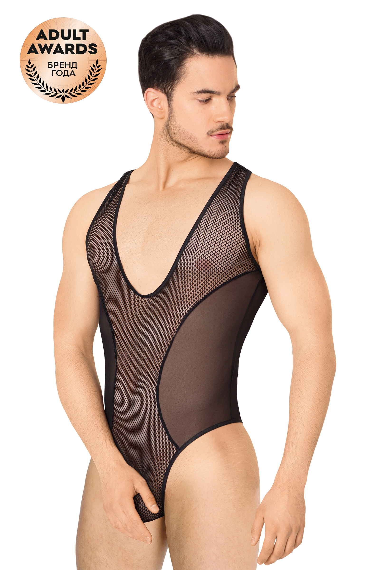 Боди из сетки мужское SoftLine Collection, черное, XL