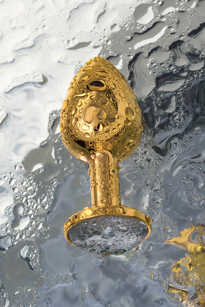 Анальная втулка Metal by TOYFA, металл, золотая, с белым кристаллом, 7,5 см, Ø 3 см, 145 г