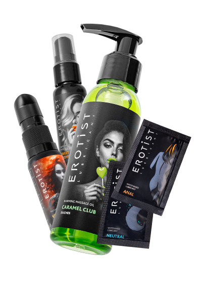 Набор Erotist  (гель с эффектом вибрации + разогревающее масло + съедобный гель + саше)