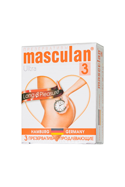 Презервативы Masculan, ultra 3, продлевающие, 19 см, 5,3 см, 3 шт.