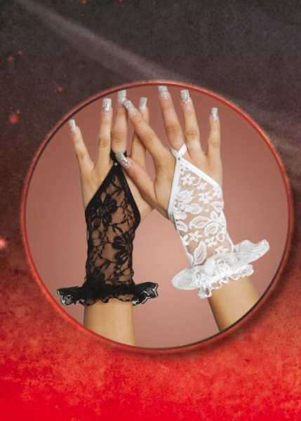 Перчатки кружевные короткие, черные, S/L