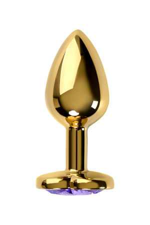 Анальная втулкаTOYFA Metall, металл, золотая  с фиолетовым кристаллом, 7 см, Ø 2,7 см, 50 гр