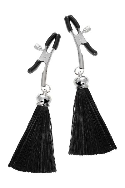 Зажимы на соски «прищепки» с кисточками из шелка Pecado BDSM, Черные