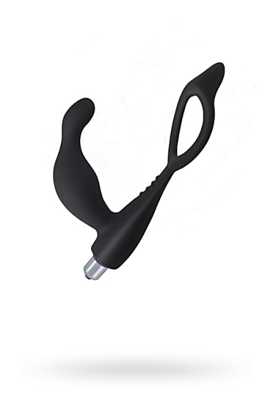 Стимулятор простаты Levett Gaius с дополнительным кольцом на мошонку, черный, 11,5 см