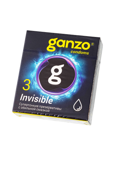Презервативы Ganzo, Invisible, супер тонкие, латекс,18 см, 5,2 см, 3 шт.